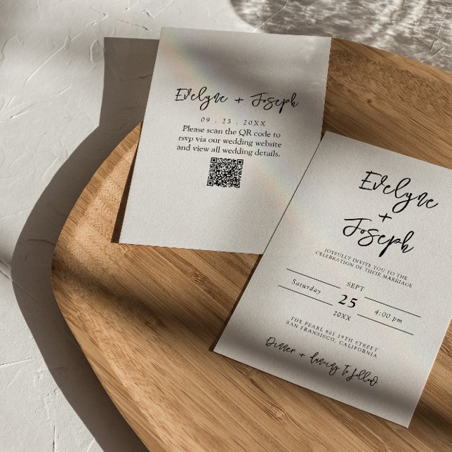 Modern Black & White Minimalist QR Code Wedding Invitation (Creator Uploaded)
