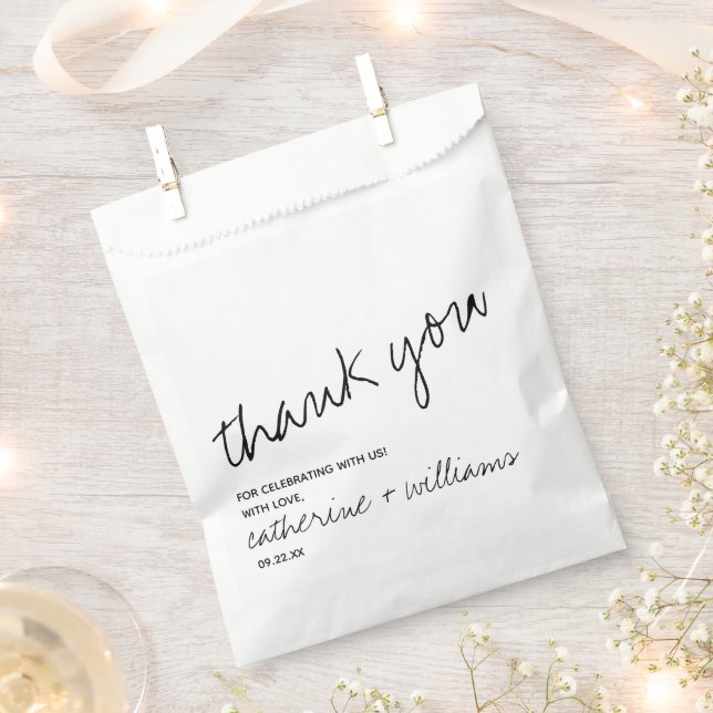 Modern Black & White Minimalist Script Wedding Favour Bags (Clipped)