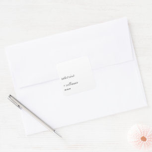 Modern Black & White Minimalist Script Wedding Square Sticker