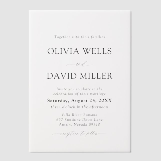Modern Black & White Minimalist Wedding Vellum Invitations (Front)