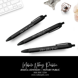 Modern Black White Mobile Notary script Business  Black Ink Pen