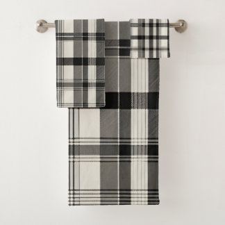 Modern Black White Monochrome Plaid  Bath Towel Set