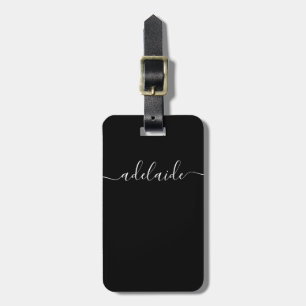 Modern Black White Monogram Chic Girly Script Name Luggage Tag