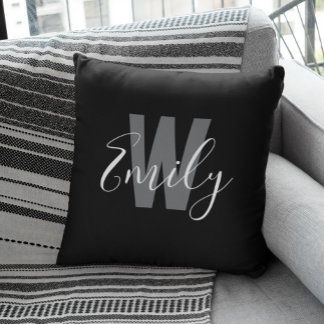 Modern Black White Monogram Cushion