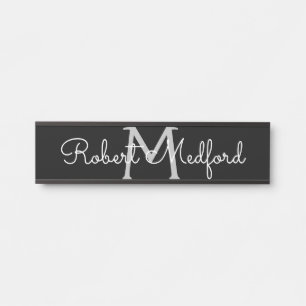 Modern Black & White Monogram Door Sign Name Plate