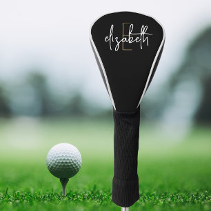 Modern Black White Monogram Golf Head Cover