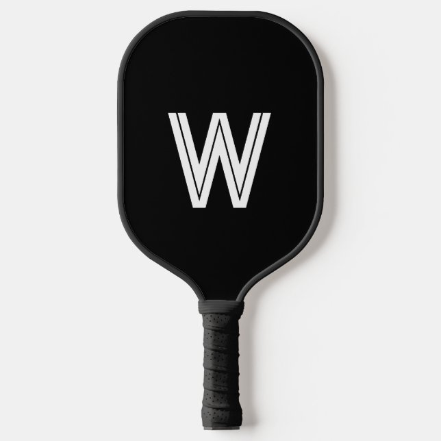 Modern black &white monogram initial pickleball paddle (Front)