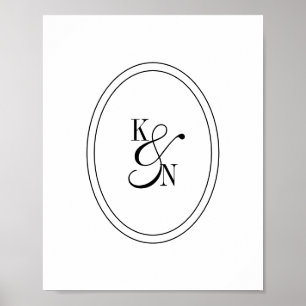 Modern Black White Monogram Initial Wedding Couple Poster