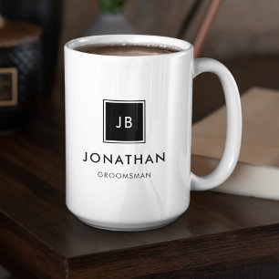Modern Black & White Monogram Initials Groomsmen Coffee Mug