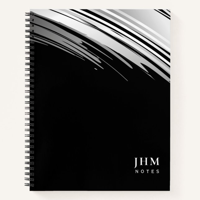 Modern Black & White Monogram Initials + Notes | Notebook (Front)