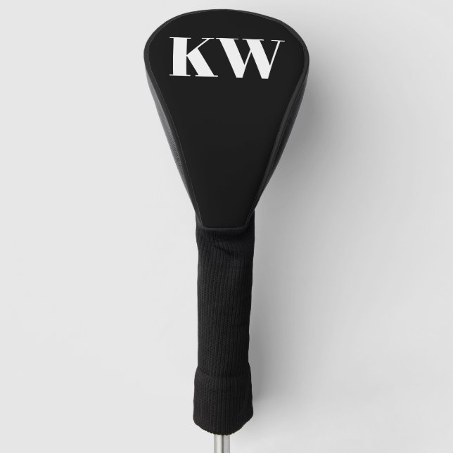 Modern Black White Monogram Initials Personalised Golf Head Cover (Front)