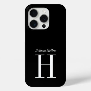 Modern Black White Monogram Name iPhone 15 Pro Case