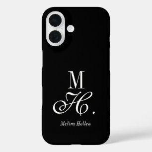 Modern Black White Monogram Name iPhone 16 Case
