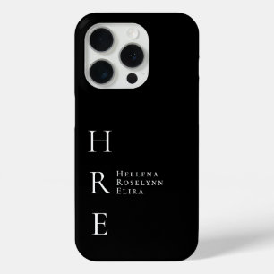 Modern Black White Monogram Name iPhone 15 Pro Case