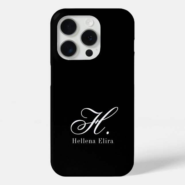 Modern Black White Monogram Name Case-Mate iPhone Case (Back)