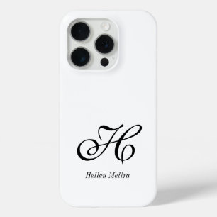 Modern Black White Monogram Name iPhone 15 Pro Case
