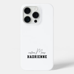Modern Black White Monogram Name iPhone 15 Pro Case