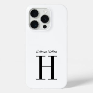 Modern Black White Monogram Name iPhone 15 Pro Case
