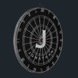 Modern Black White Monogram Name Dartboard<br><div class="desc">Modern black dart board with classic block typography initial and name in white. Personalise with name and initial.</div>