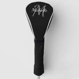 Modern Black & White Monogram Name + Initial Golf Head Cover