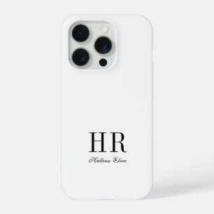 Modern Black White Monogram Name iPhone 15 Pro Case