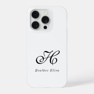 Modern Black White Monogram Name iPhone 15 Pro Case