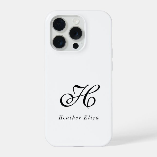 Modern Black White Monogram Name iPhone Case (Back)