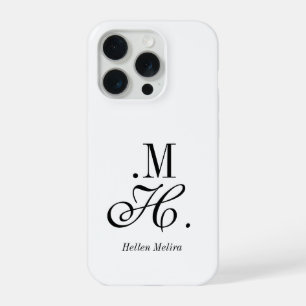 Modern Black White Monogram Name iPhone 15 Pro Case