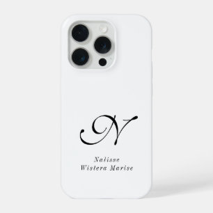 Modern Black White Monogram Name iPhone 15 Pro Case