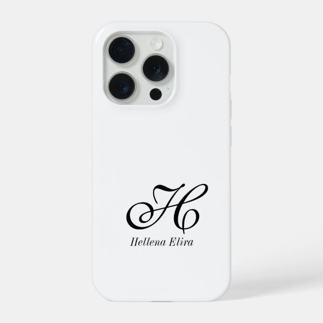 Modern Black White Monogram Name iPhone Case (Back)