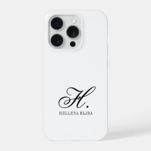 Modern Black White Monogram Name iPhone 15 Pro Case