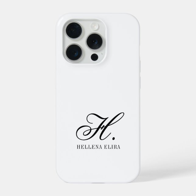 Modern Black White Monogram Name iPhone Case (Back)