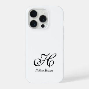 Modern Black White Monogram Name iPhone 15 Pro Case