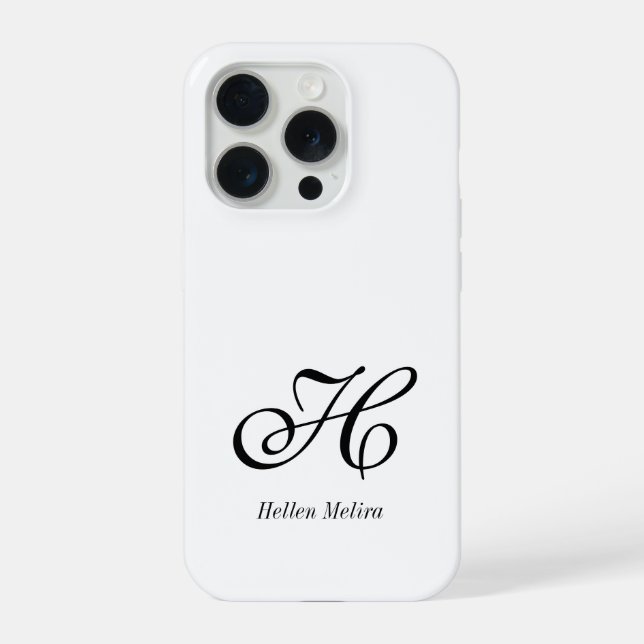 Modern Black White Monogram Name iPhone Case (Back)