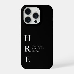 Modern Black White Monogram Name iPhone 15 Pro Case