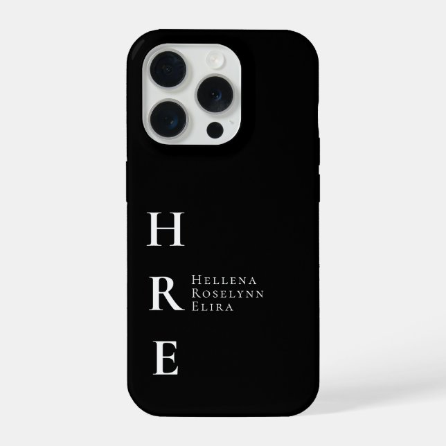 Modern Black White Monogram Name iPhone Case (Back)