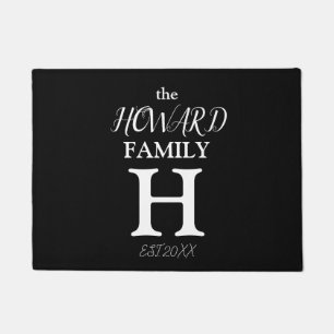Modern Black White Monogram Name Newlyweds  Doormat