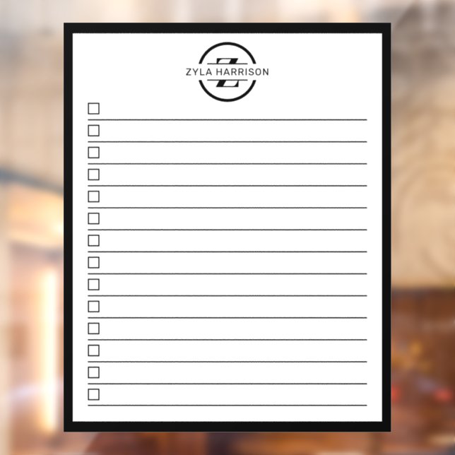 Modern Black White Monogram Name To Do List (Sheet 2)