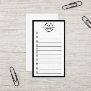 Modern Black White Monogram Name To Do List Business Card
