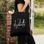 Modern Black White Monogram  Tote Bag<br><div class="desc">Make a statement with this stunning monogram black and white tote bag. This stylish bag offers modern, script lettering in an elegant design that will turn heads wherever you go. With plenty of room for your essentials and a unique style, this bag is sure to become a go-to accessory that...</div>