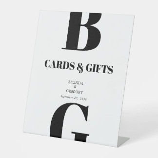 Modern Black White Monogram Wedding Cards & Gifts Pedestal Sign