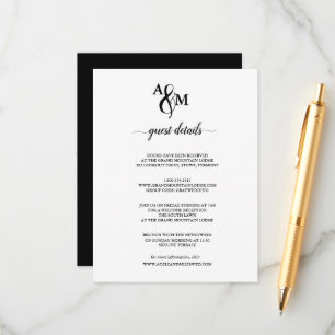 Modern Black & White Monogram Wedding Enclosure Card