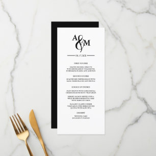 Modern Black & White Monogram Wedding Flat Menu