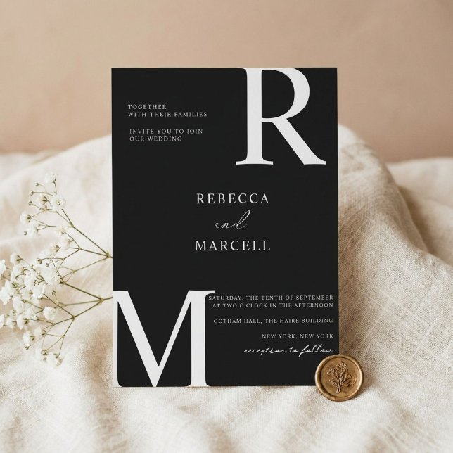 Modern Black White Monogram Wedding Invitation (Creator Uploaded)