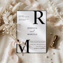 Modern Black White Monogram Wedding Invitation