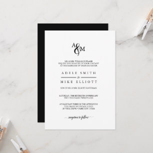 Modern Black & White Monogram Wedding Invitation