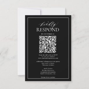 Modern Black White Monogram Wedding QR Code RSVP  Card