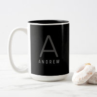 Modern Black & White Monogrammed Coffee Mug