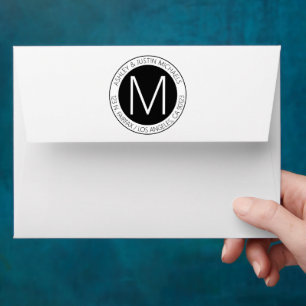 Modern Black & White Monogrammed Return Address Envelope