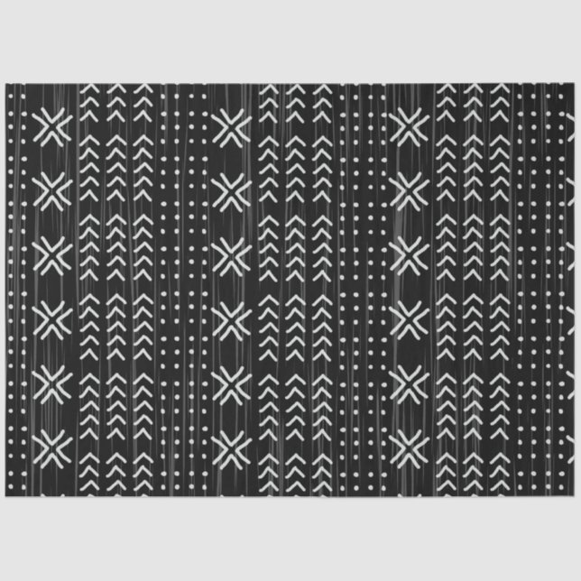 Modern Black White Mudcloth African Pattern Tissue Paper (Front)